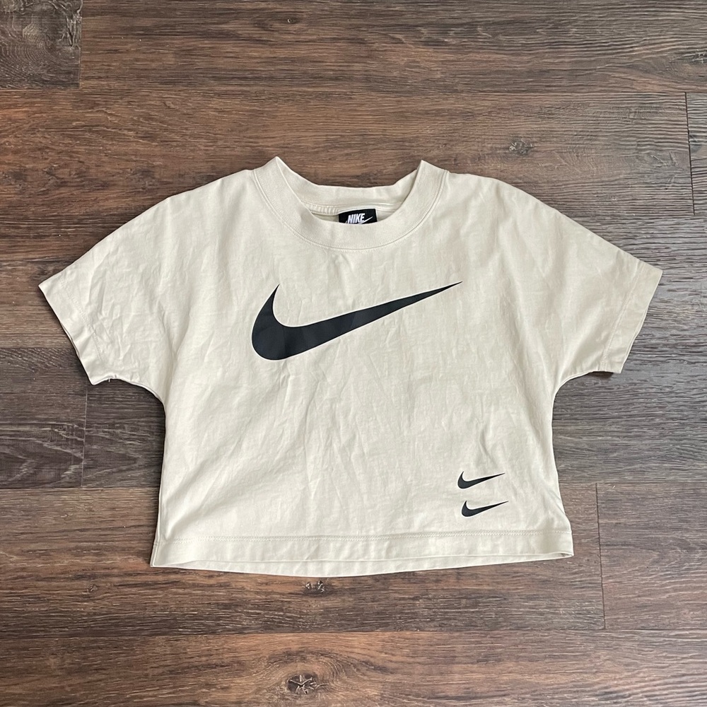 Womens xs Nike cream/tan crop top with double swoosh